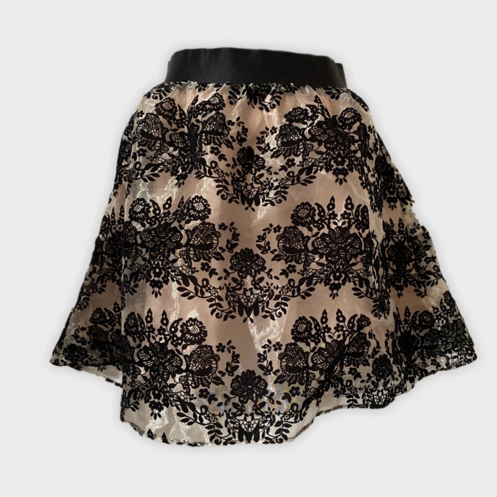 Express Champagne Floral Overlay Skater Skirt Sm